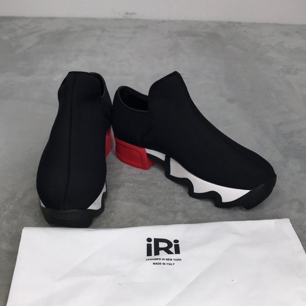 Iri NY Black Red, and White Neoprene Slip On Sneakers Women's New